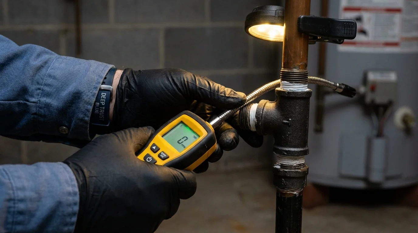 Gas leak detection with electronic sniffer by Johns Plumbing LLC in Velva