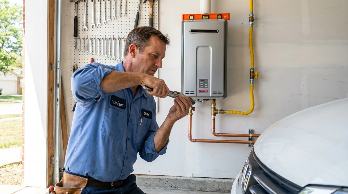 Tankless water heater installation by a Johns Plumbing LLC plumber in Velva