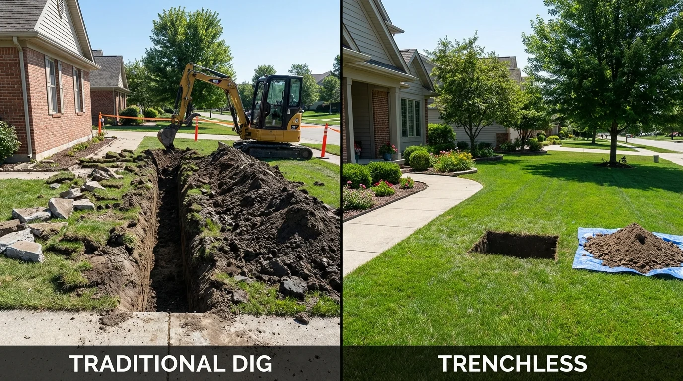 Trenchless sewer repair with minimal yard damage versus traditional excavation in Velva, ND